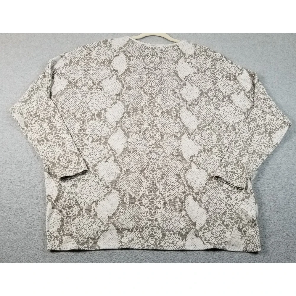 White House Black Market Sweater Womens XL Grey Snake Print V-Neck Dolman Sleeve